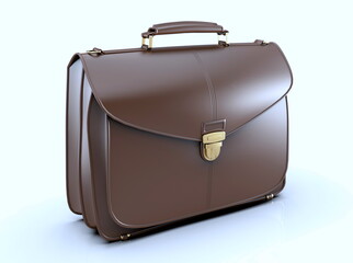 Brown Leather Businessman Briefcase on Light Background with Shadow