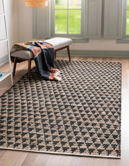 Modern living area floor rug interior room jute rug texture design.
 - obrazy, fototapety, plakaty