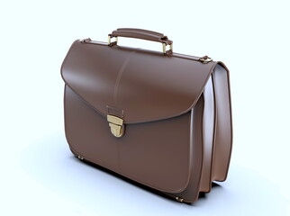 Brown Leather Businessman Briefcase on Light Background with Shadow