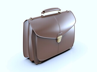 Brown Leather Businessman Briefcase on Light Background with Shadow