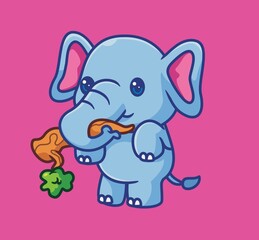 cute elephant break the tree branches for food. isolated cartoon animal illustration. Flat Style Sticker Icon Design Premium Logo vector. Mascot Character