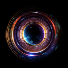 Shining neon lights cosmic abstract frame. 
