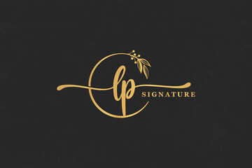 golden signature initial letter lp. golden signature Handwriting vector logo design illustration image