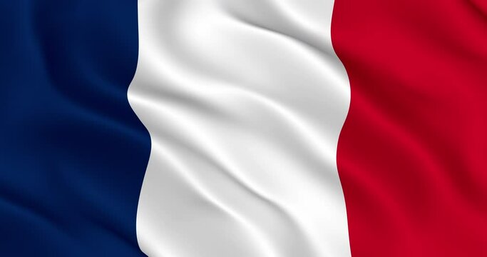 Flag of France Smooth wavy animation. National Flag of the Republic of France flutters in the wind. French Flag with folds. Loop animation, 60 fps. Beautifully slows down 2 times at 30 fps. 3D render