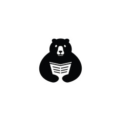 Moon bear, black educational book  illustration , reading a book, Premium Vector icon