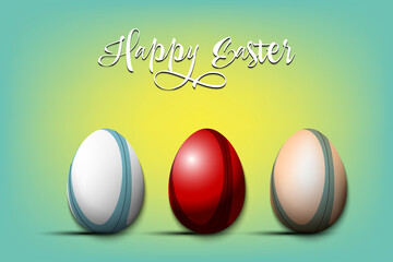 Happy Easter. Set eggs decorated in the form of a rugby balls different colors. Eggs shaped rugby balls. Pattern for greeting card, banner, poster. Vector illustration on isolated background