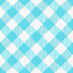 Diagonal tartan Easter plaid. Scottish pattern in white and blue cage. Scottish cage. Traditional Scottish checkered background. Seamless fabric texture. Vector illustration