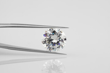 Diamond held within diamond tweezers.