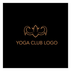 Vector logo design templates and emblems in trendy linear style in golden colors on black background for floral and natural cosmetics concepts, spa, beauty salons and for alternative purposes