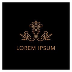 Vector logo design templates and emblems in trendy linear style in golden colors on black background for floral and natural cosmetics concepts, spa, beauty salons and for alternative purposes