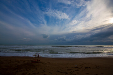 Beach without people in Lara near Antalya in Turkey. Asia Minor