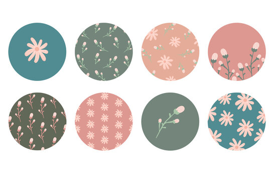 Highlight cover set, floral botanical icons for social media. Vector illustration. flower design. Set story Highlights Covers Icons. cute gentle highlight template