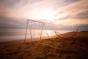 Beach without people in Lara near Antalya in Turkey. Asia Minor