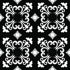 Sample ethnic, folk, geometric, mosaic ornament, black and white pattern for fabrics, interiors, ceramics and furniture in the Arabian style.