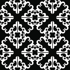 Sample ethnic, folk, geometric, mosaic ornament, black and white pattern for fabrics, interiors, ceramics and furniture in the Arabian style.