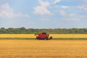 Combine harvester working on a wheat field. Harvesting the wheat. Agriculture concept