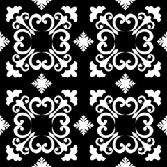 Sample ethnic, folk, geometric, mosaic ornament, black and white pattern for fabrics, interiors, ceramics and furniture in the Arabian style.
