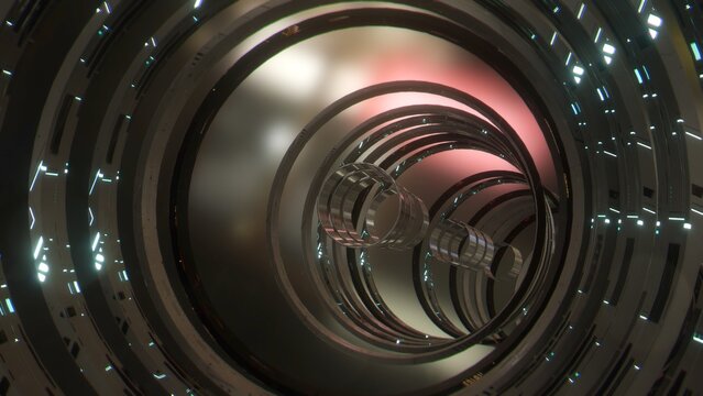 Interno di un tunnel a forma circolare ed anelli