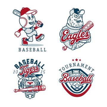 Set of vintage baseball badges. Vector Illustration.