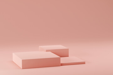 3D abstract render. Pink platform for product display on pink pastel background