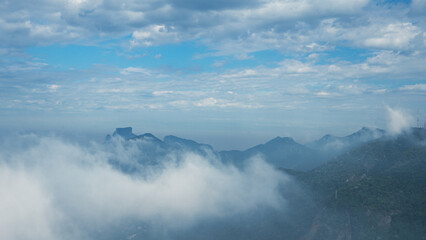 Cloudy view from the top of the Corcovado Mountain in Rio de Janeiro, Brazil.