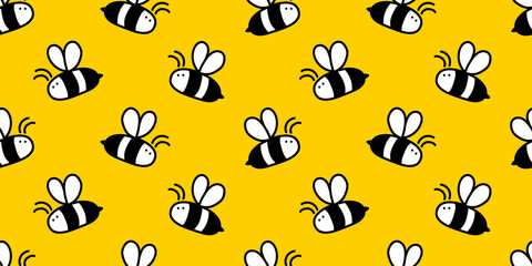 Small cute honey bee hand drawn seamless vector background