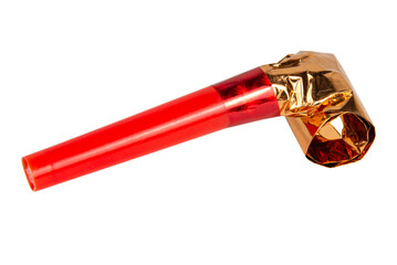 Party red horn whistle isolated on the white background