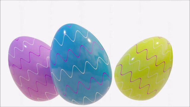 Ostereier Animation mit pinken, blauem und gelbem Ei