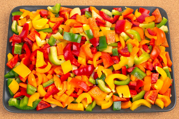 Sliced ​​colored bell peppers. Vitamin healthy food.