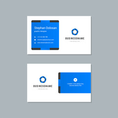 Business card design blue and black colors template modern corporate branding style vector illustration. Two sides with abstract logo on clean background