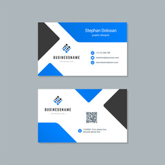 Business card design blue and black colors template modern corporate branding style vector illustration. Two sides with abstract logo on clean background