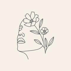 Line Drawing Flower Decorative Head Woman Face artwork