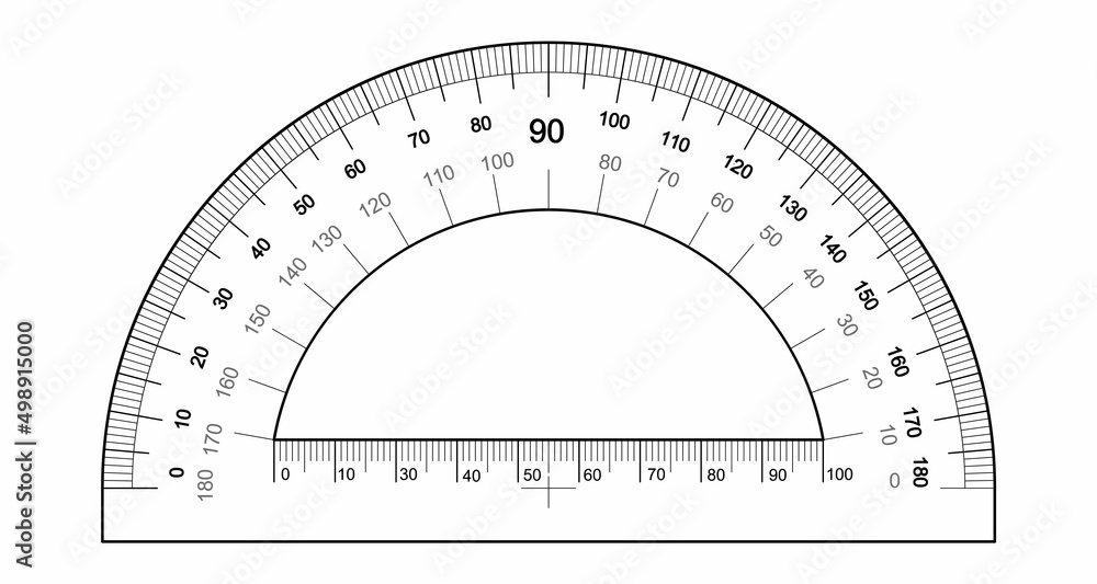 Poster protractor ruler isolated on the white background. vector template of degree measuring scale of angl