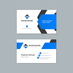 Business card design blue and black colors template modern corporate branding style vector illustration. Two sides with abstract logo on clean background