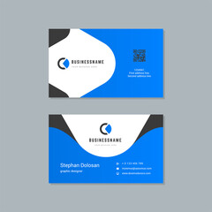 Business card design blue and black colors template modern corporate branding style vector illustration. Two sides with abstract logo on clean background