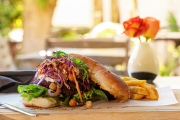 beef hamburger meal side view