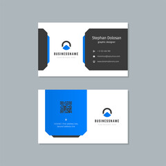 Business card design blue and black colors template modern corporate branding style vector illustration. Two sides with abstract logo on clean background