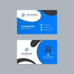 Business card design blue and black colors template modern corporate branding style vector illustration. Two sides with abstract logo on clean background