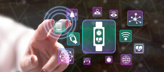 Woman touching a wearable technology concept
