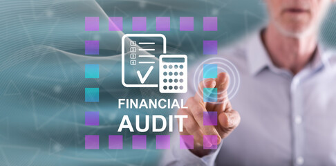 Man touching a financial audit concept