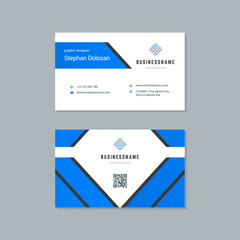Business card design blue and black colors template modern corporate branding style vector illustration. Two sides with abstract logo on clean background