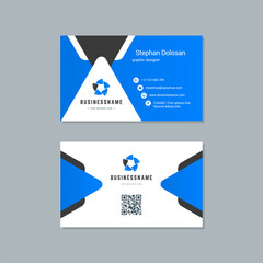 Business card design blue and black colors template modern corporate branding style vector illustration. Two sides with abstract logo on clean background