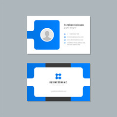 Business card design blue and black colors template modern corporate branding style vector illustration. Two sides with abstract logo on clean background