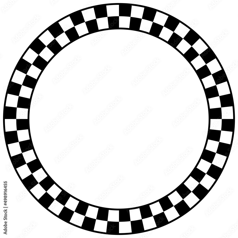 Poster abstract checkered round frame. circle frames with chess patterns isolated on black background. bord
