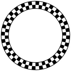 Abstract checkered round frame. Circle frames with chess patterns isolated on black background. Border template.