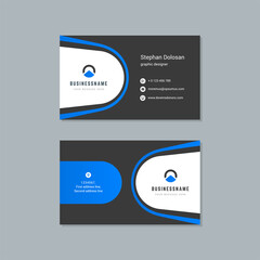 Business card design blue and black colors template modern corporate branding style vector illustration. Two sides with abstract logo on clean background