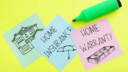 Home Insurance or Home Warranty are shown on the photo using the text