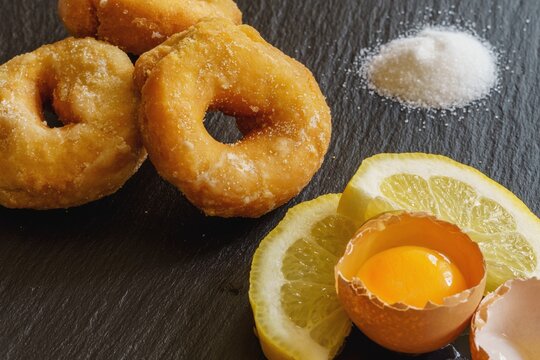 Homemade fried doughnuts, Spanish food. Grandma's recipe