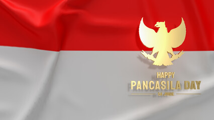 The Garuda gold symbol on Indonesia flag for  pancasila day 3d rendering.