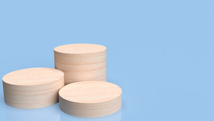 The wood podium on blue background for present or advertising concept 3d rendering.